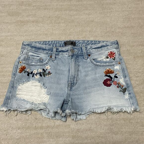 Abercrombie & Fitch Harper Low Rise Embroidered Flower Floral Denim Short 28/6 - Picture 1 of 7